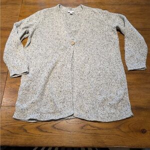 J Jill Cardigan Sweater Womens Medium Gray Cotton Linen One-Button V Neck